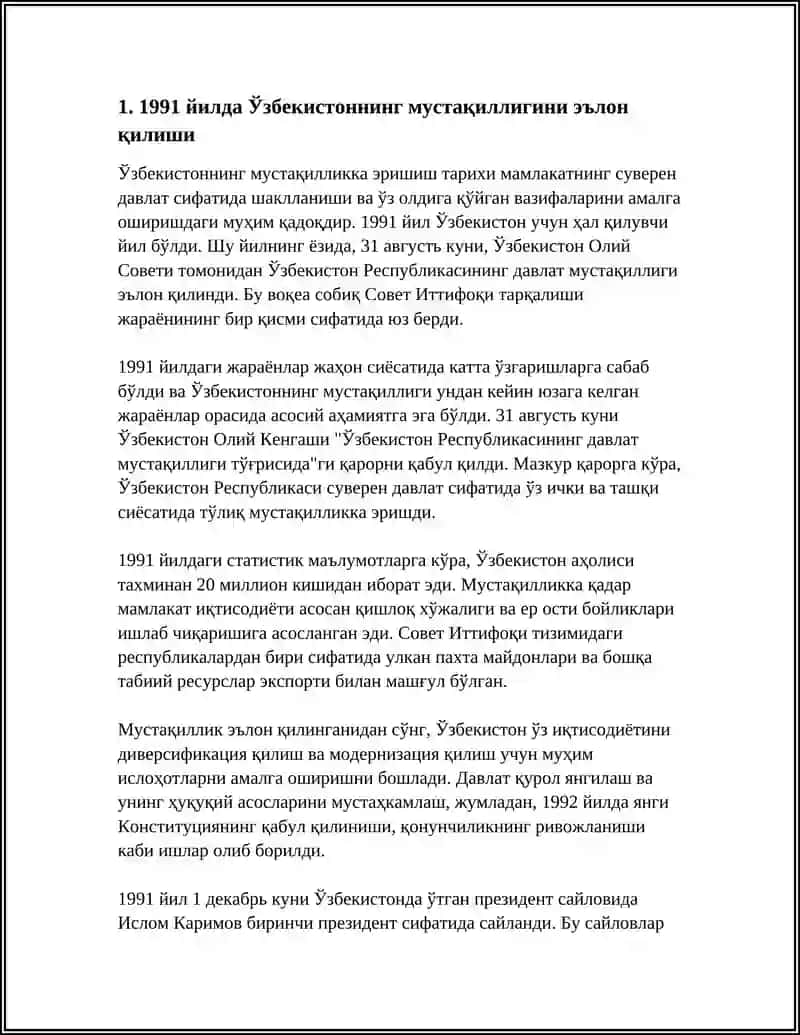 МУСТАКИЛ УЗБЕКИСТОН РЕСПУБЛИКАСИ ТАШКИЛ ТОПИШИ ВА УНИНГ ТАРИХИЙ АХАМИЯТИ 3