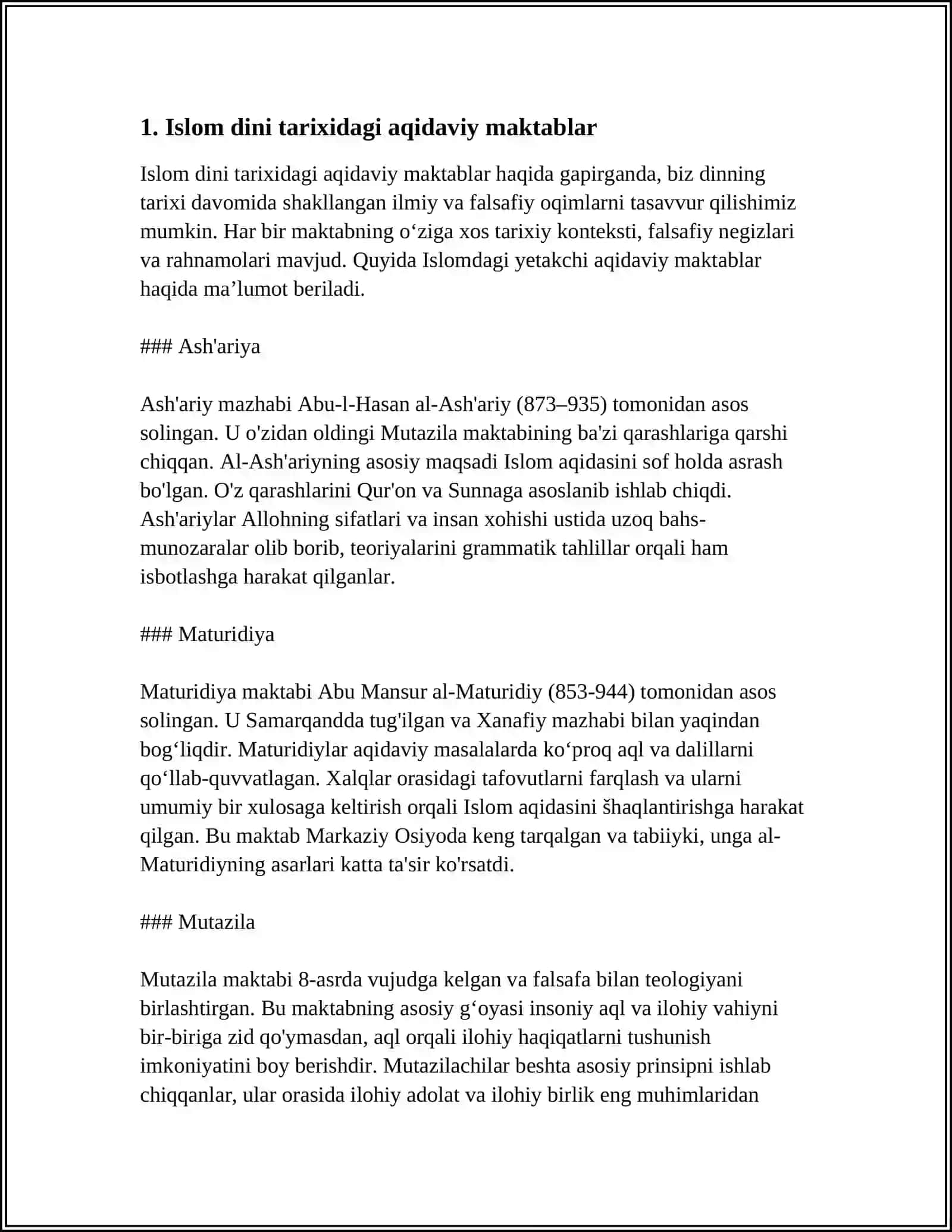 ISLOM DINING MANBALARI AQIDAVIY MAKTABLARI VA ULARNING HOZIRGI DAVIRDAGI AHAMIYATI 3
