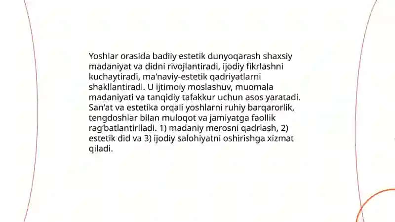 YOSHLARDA BADIIY ESTETIK DUNYOQARASHNI SHAKLLAnTIRISHNING DOLZARBLIGI 3