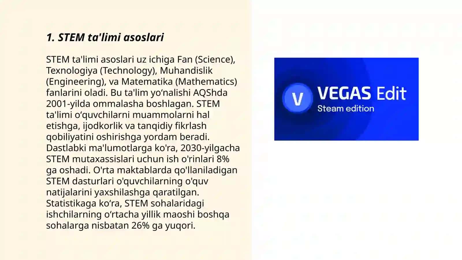 Stem va steam ning rivojlanishi. Stem ning Steam ga aylanishi va takomillashtirishi 3