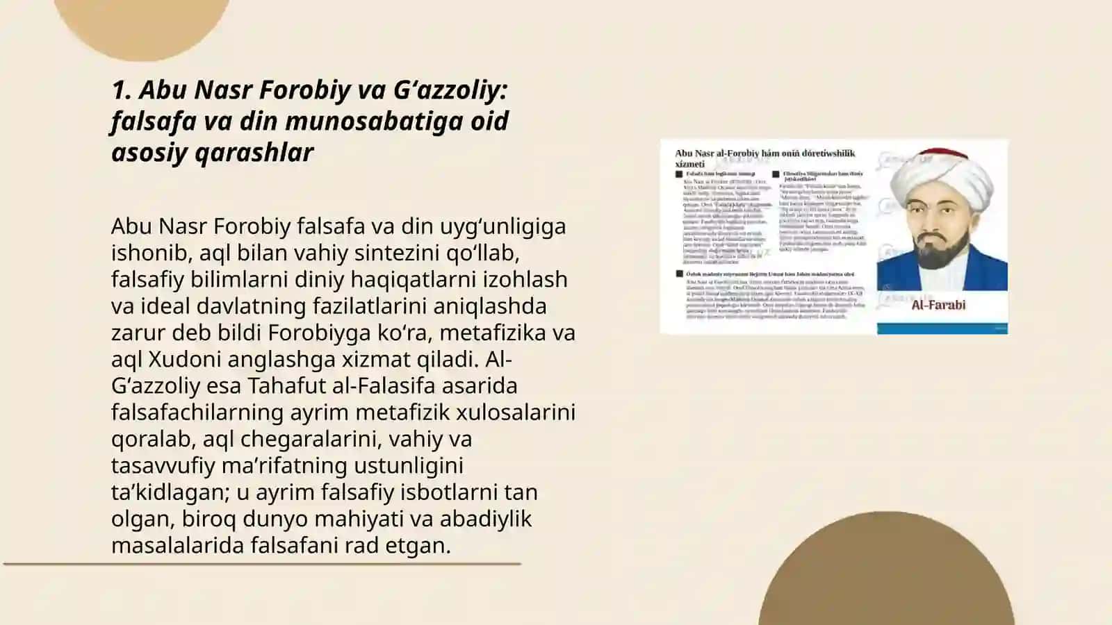 Abu Nasr Forobiy va Gʻazzoliyning falsafa ilmiga oid qarashlar 3