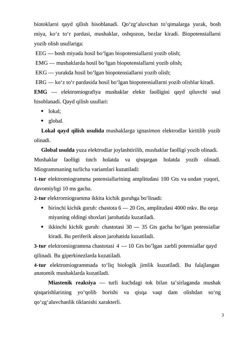 Biopotensiallarni qayd qilishning fizik asoslari. Elektrokardiografiyaning fizik asoslarini o’rganish 3