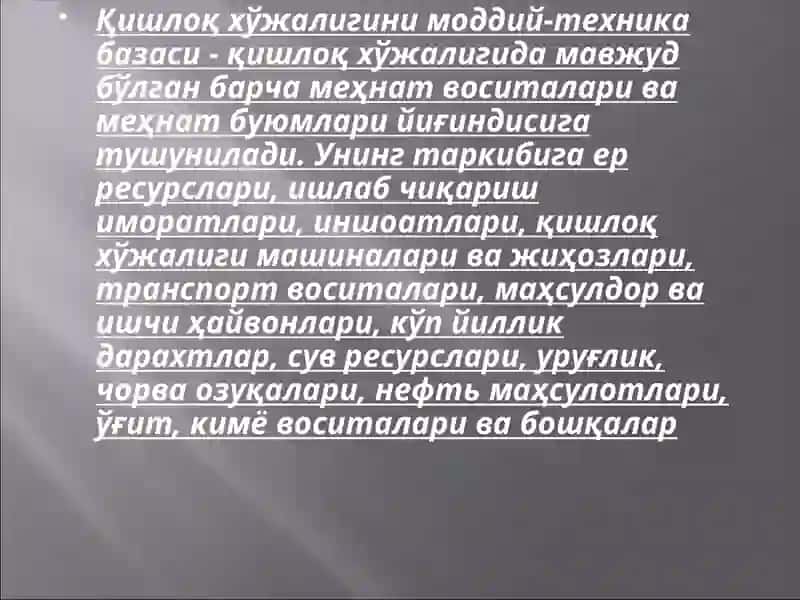 ҚИШЛОҚ ХЎЖАЛИГИда МОДДИЙ-ТЕХНИКА РЕСУРСЛАРИ ва улардан фойдаланиш самарадорлиги 3