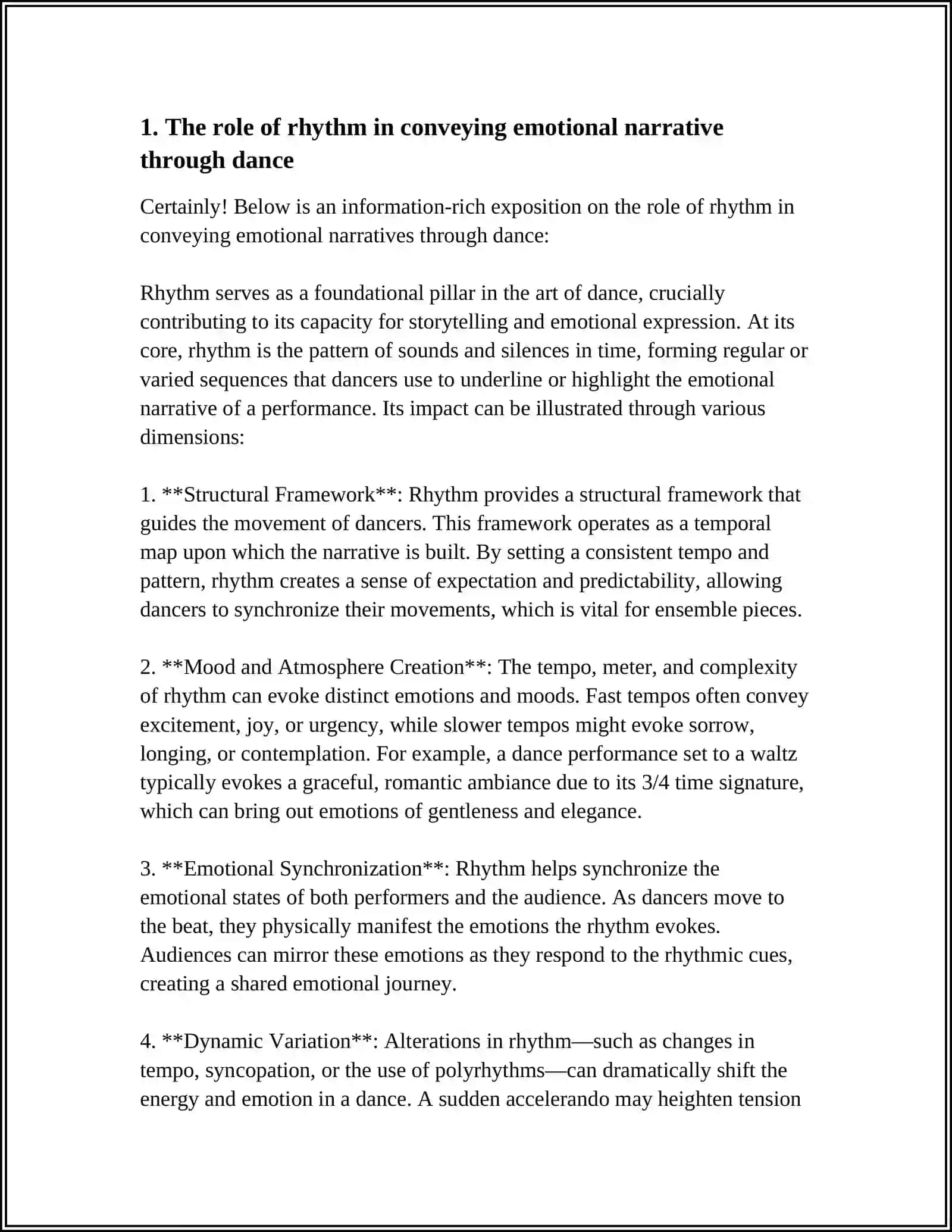 Rhythm in Dance: Conveying Emotional Narratives 3