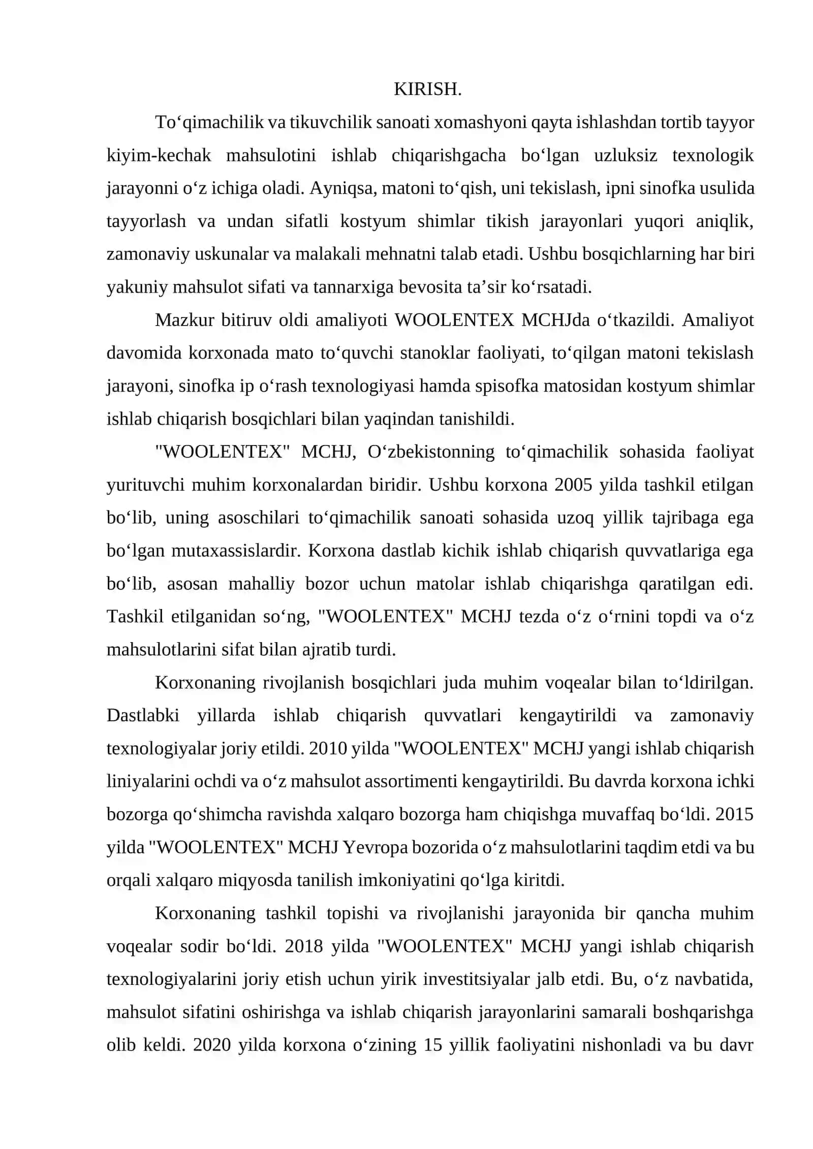 "WOOLENTEX" MCHJ ip yigiruv to'quv korxonasi 3