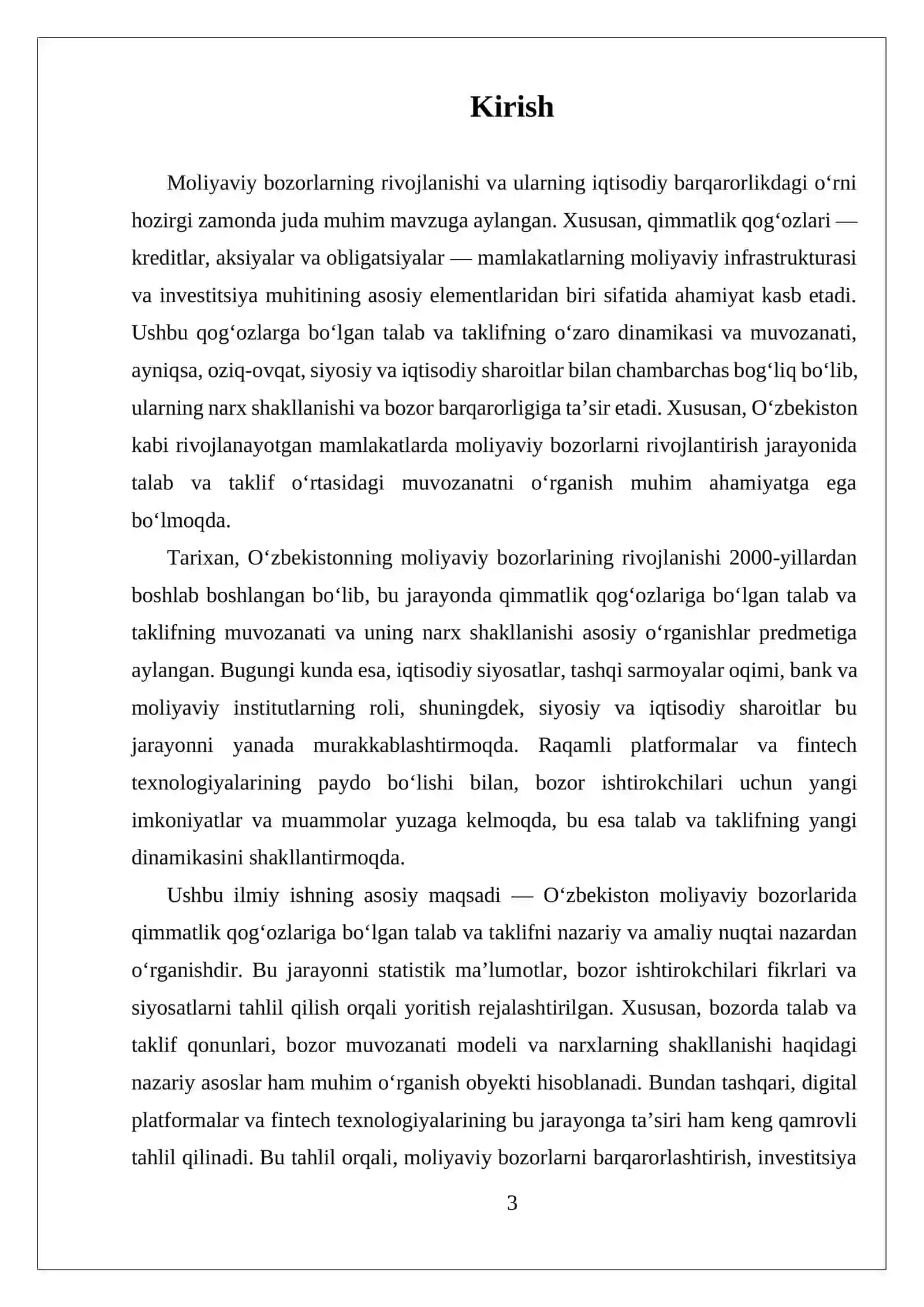 O'ZBEKISTON RESPUBLIKASI OLIY TA'LIM FAN VA INNOVATSIYA VAZIRLIGI IQTISOD FAKULTETI MUSTAQIL ISH 3