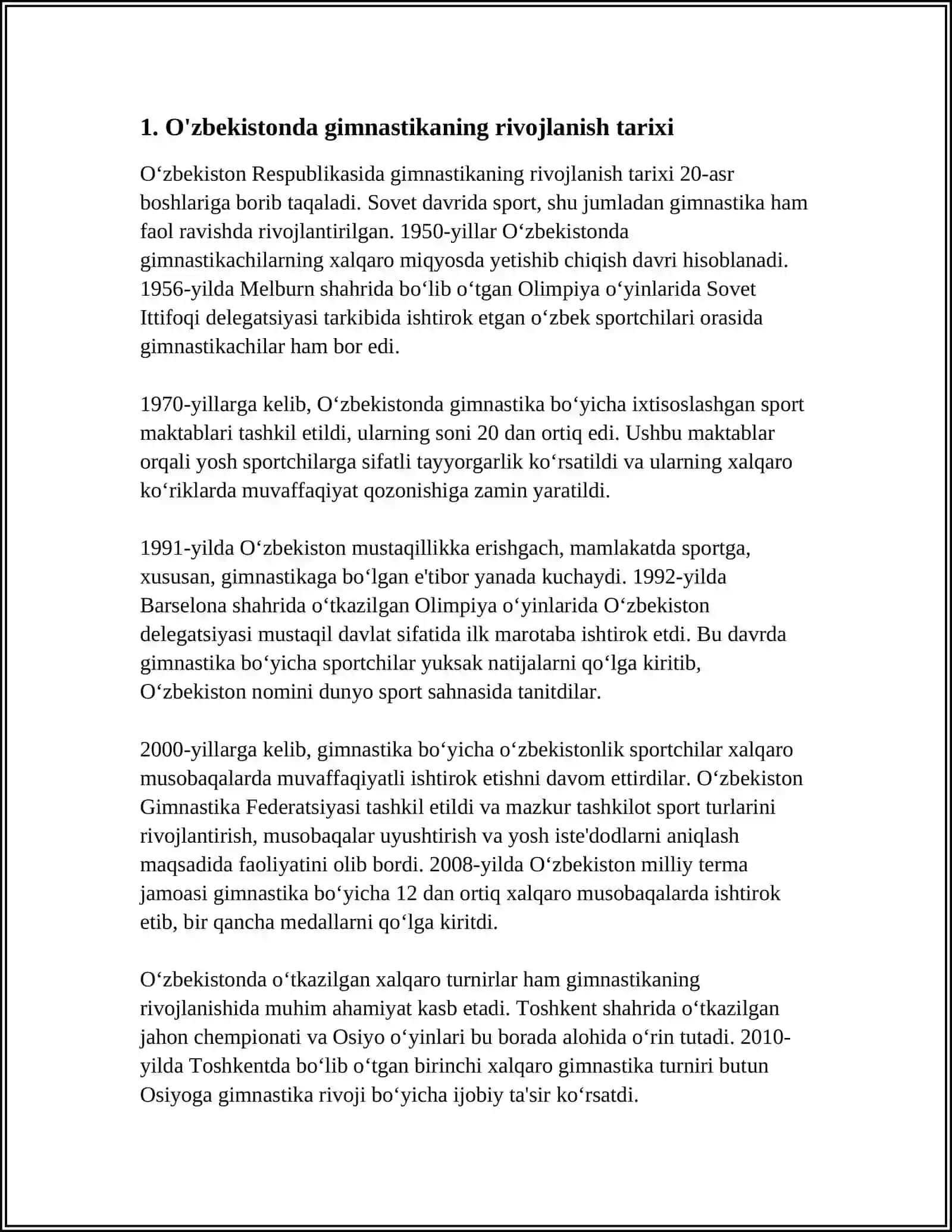 XX ASRNING BIRINCHI YARMIDA O'ZBEKISTONDA GIMNASTIKANING RAVNAQ TOPISHI 3