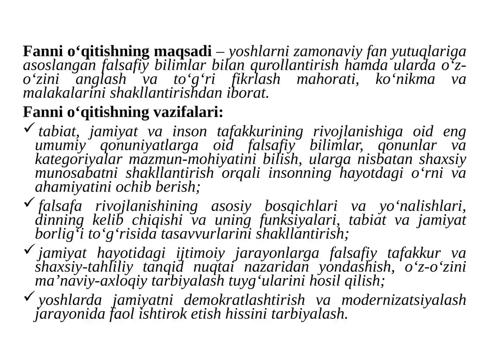 Fanni o‘qitishning maqsadi 3
