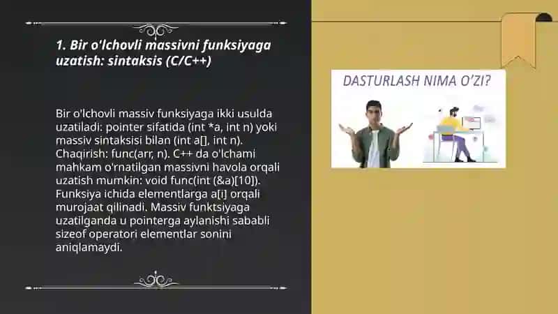 Bir o'Ichovli Massivlarni Funksiya Parametrlari Sifatida Qo'llanilishi 3