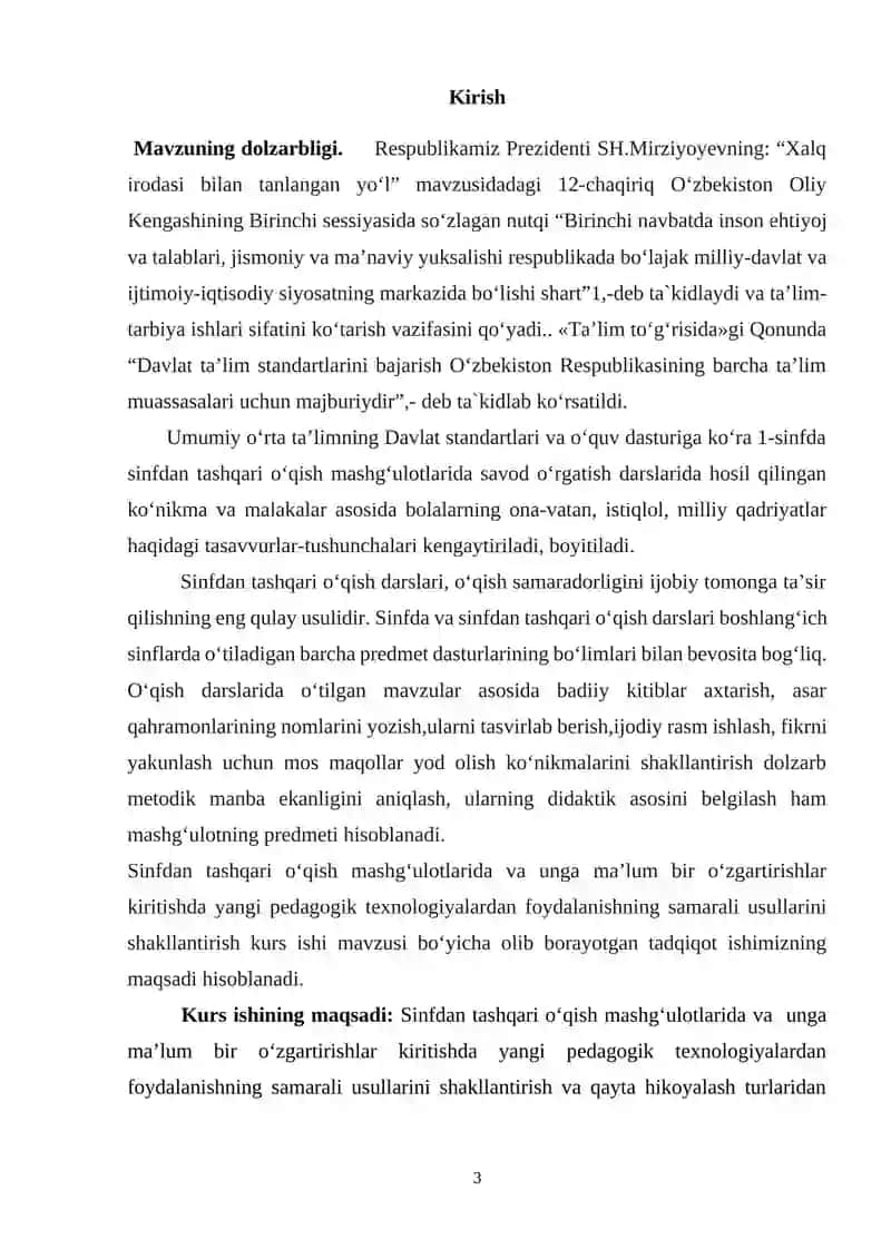 Sinfdan Tashqari O’qish Asosiy Bosqich Darslarini Tashkil Etish (3 - Sinf) 3