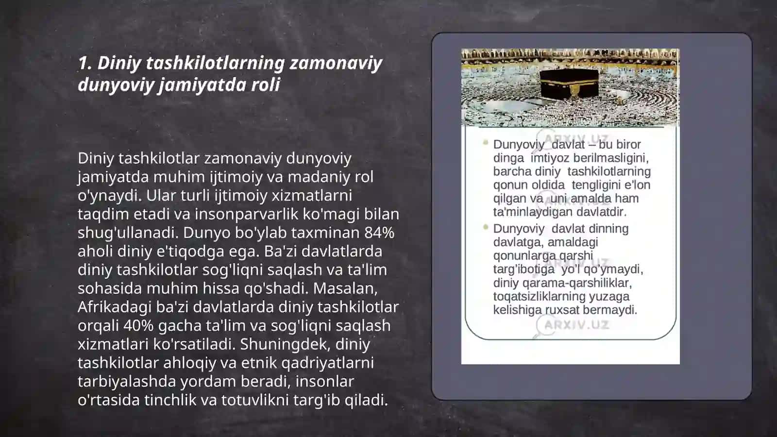 Diniy tashkilotlarning zamonaviy dunyoviy meʼyorlarga moslashuvining ahamiyati 3