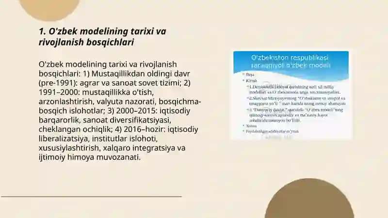 Taraqqiyotning "o'zbek modeli" va uning oziga xos xususiyatlari. 3