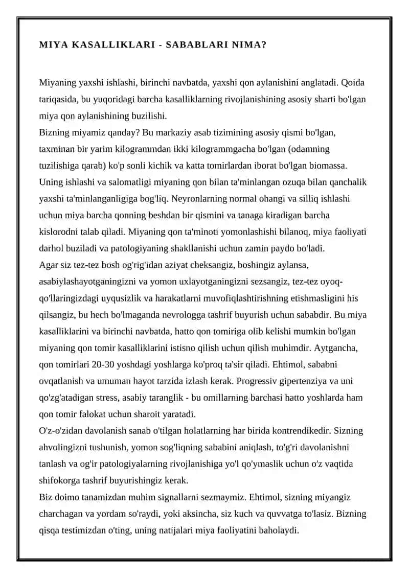 BOSH MIYA HAJMLI KASALLIKLARI 3