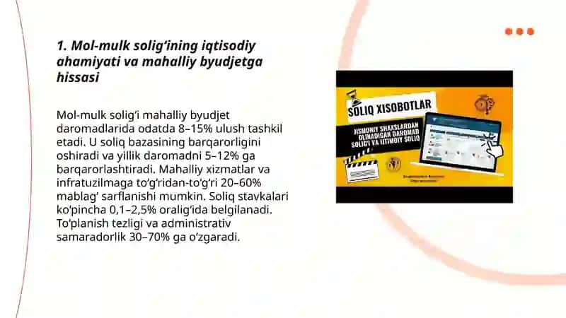 Mol-mulk solig‘ining ahamiyati va soliq ma’murchiligining o‘ziga xos xususiyatlari 3
