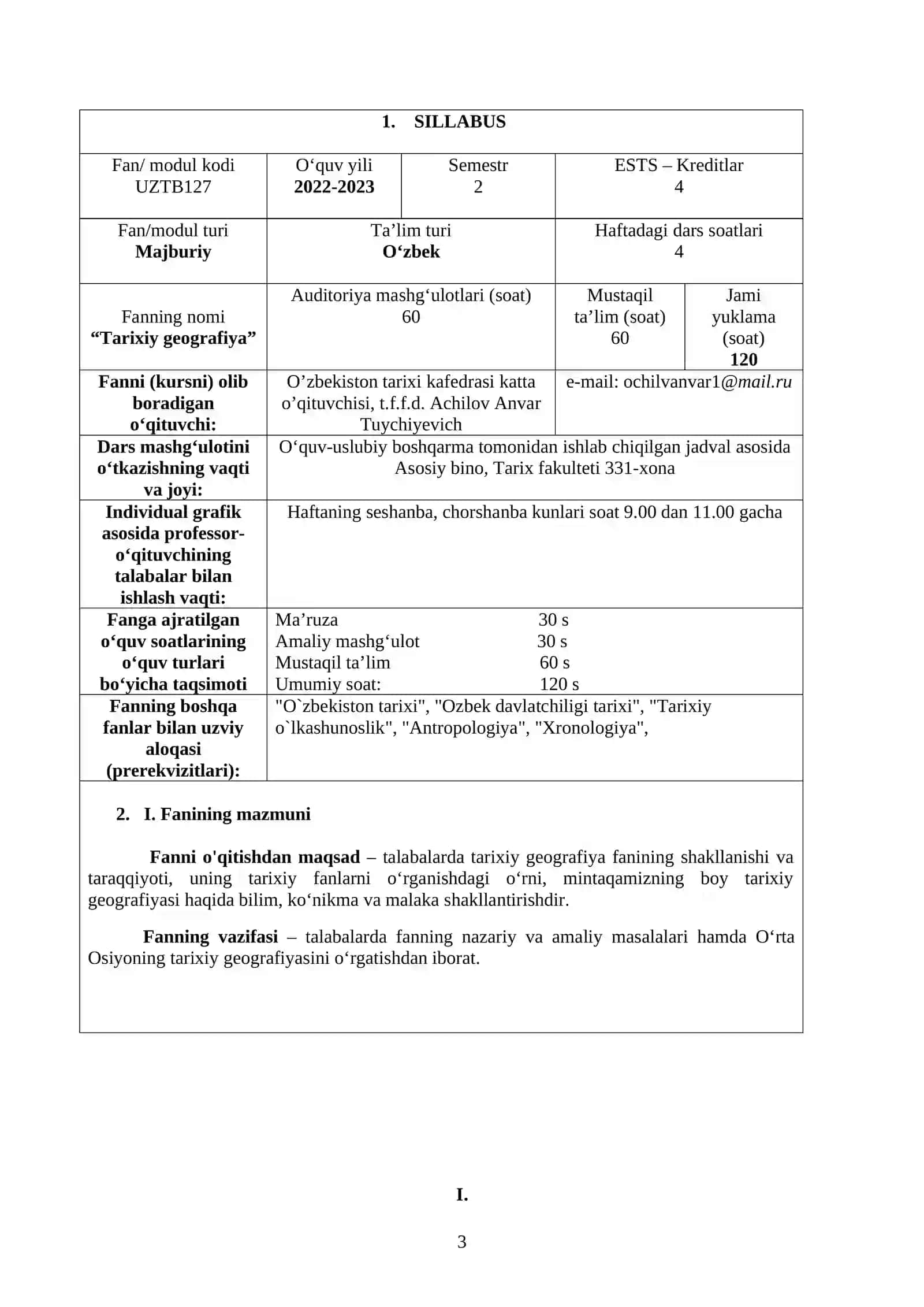 Tarixiy geografiya fanining o`quv dasturi 3