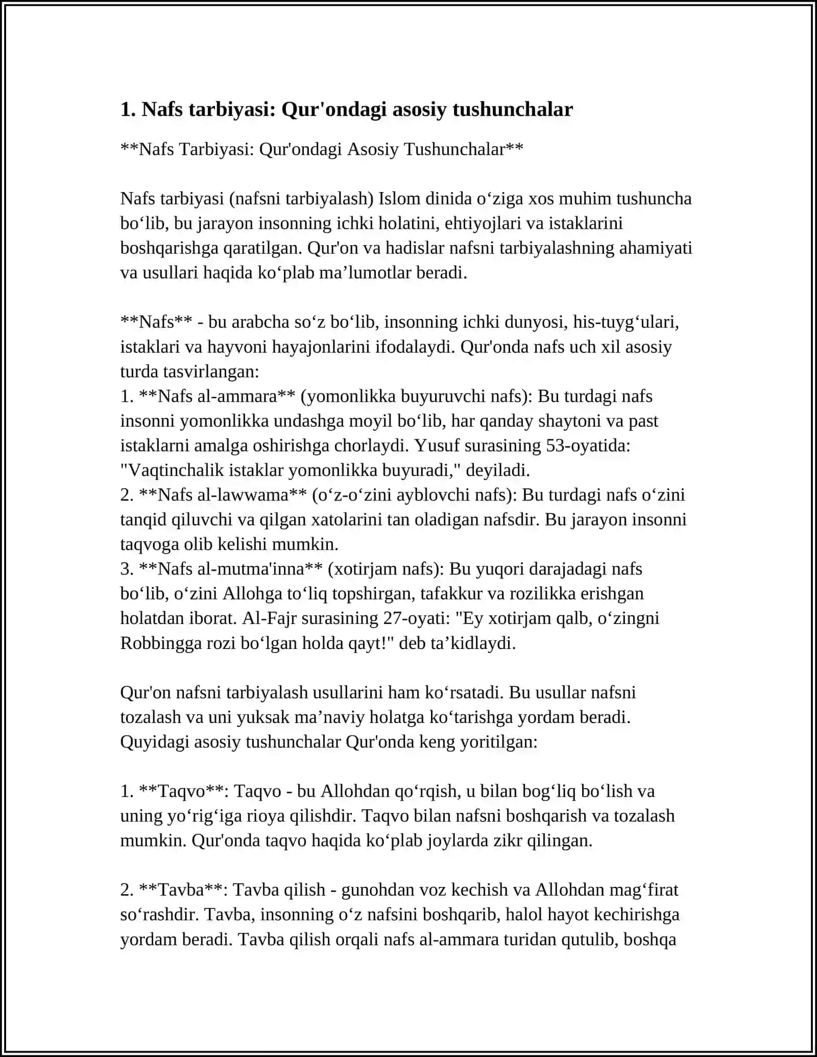 TASAVVUF TA'LIMOTIDA QUR'ONDAGI NAFS TARBIYASI, ZUHUD VA ZOHIDLIKKA OID G'OYALARINING RIVOJLANTIRILISHI 3
