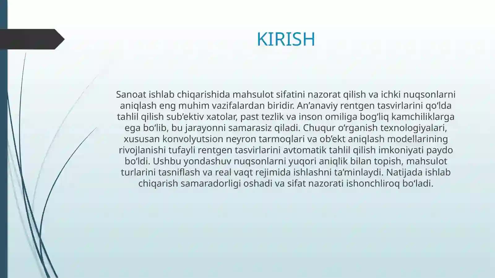 Sun’iy intellekt usullari asosida rentgen uskunalaridan olingan tasvirlardan mahsulotlarni tanib olish dasturini ishlab chiqish 3