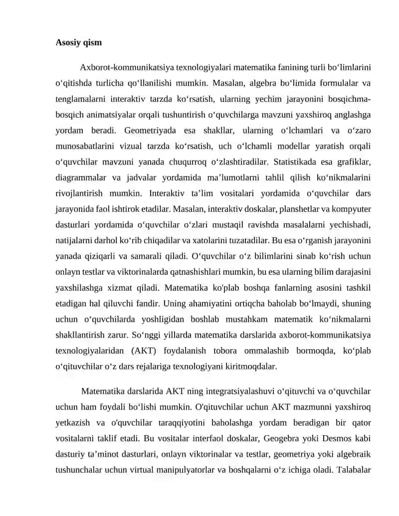 MATEMATIKANI O`QITISHDA AXBOROT KOMMUNIKATSION TEXNOLOGIYALARI (AKT)DAN FOYDALANISH METODIKASI 3