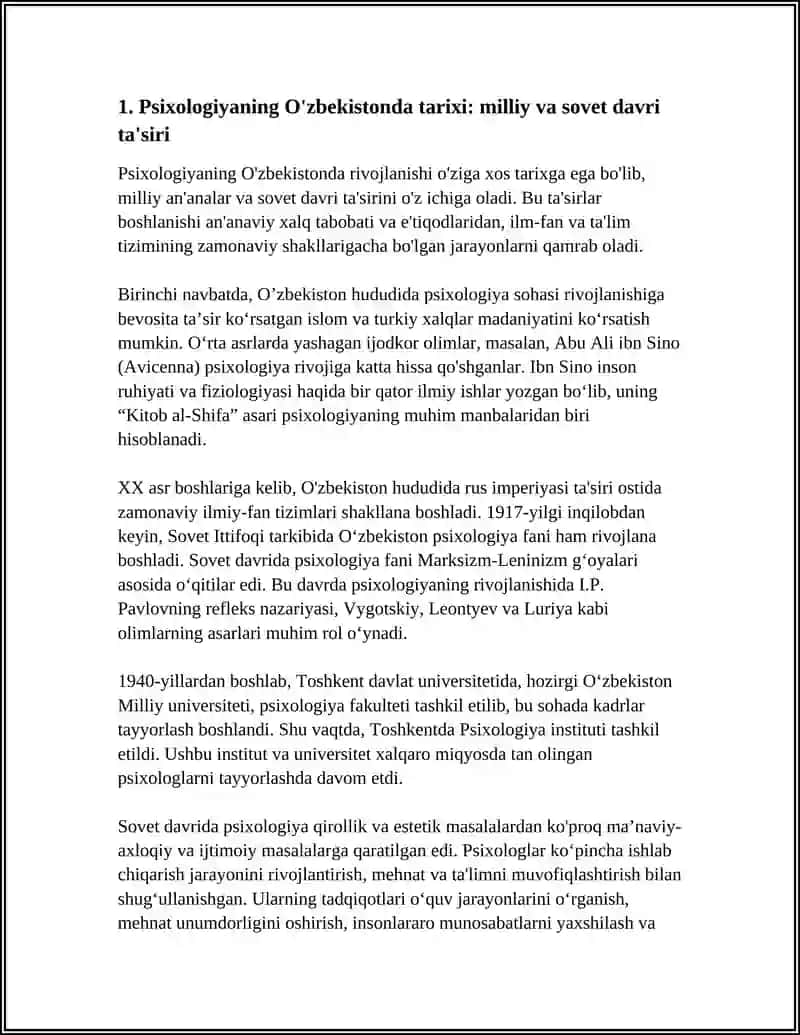 PSIXOLOGIYANING O'ZBEKISTONDA RIVOJLANISHI MAVSUSIDA MUSTAQIL ISH 3