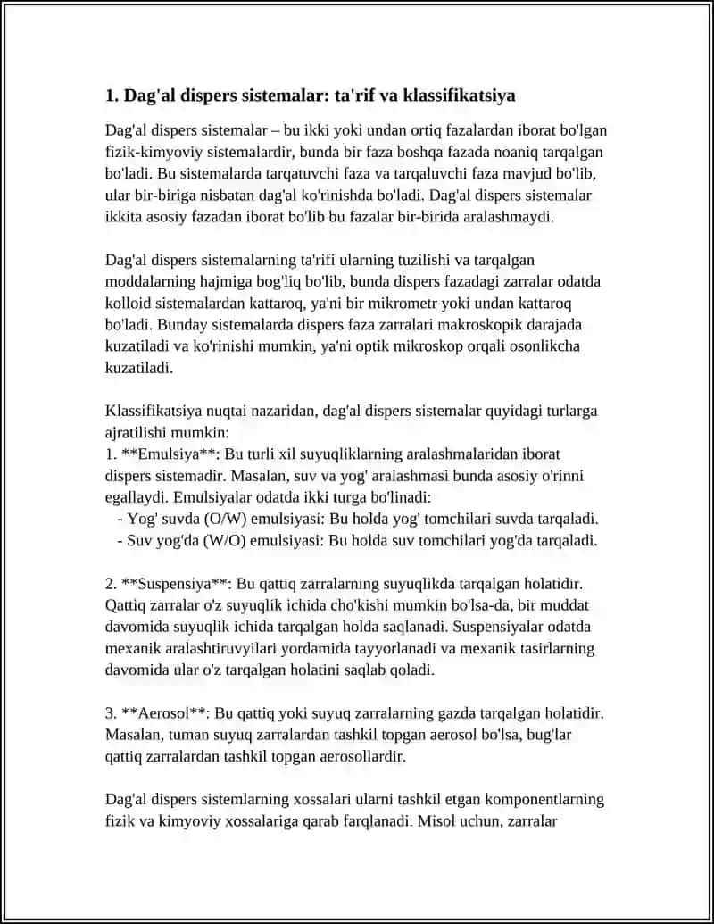 DAG'AL DISPERS SISTEMALARNING XOSSALARI VA ULARNI TIBBIYOT VA FARMAKOLOGIYADA ISHLATILISHI 3