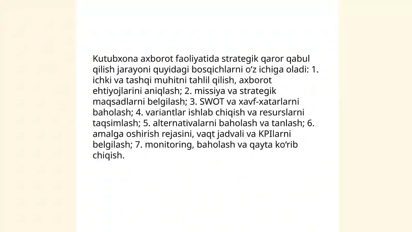 Kutubxona axborot faoliyati menejmentida qaror qabul qilish va qarorni amalga oshirish 3