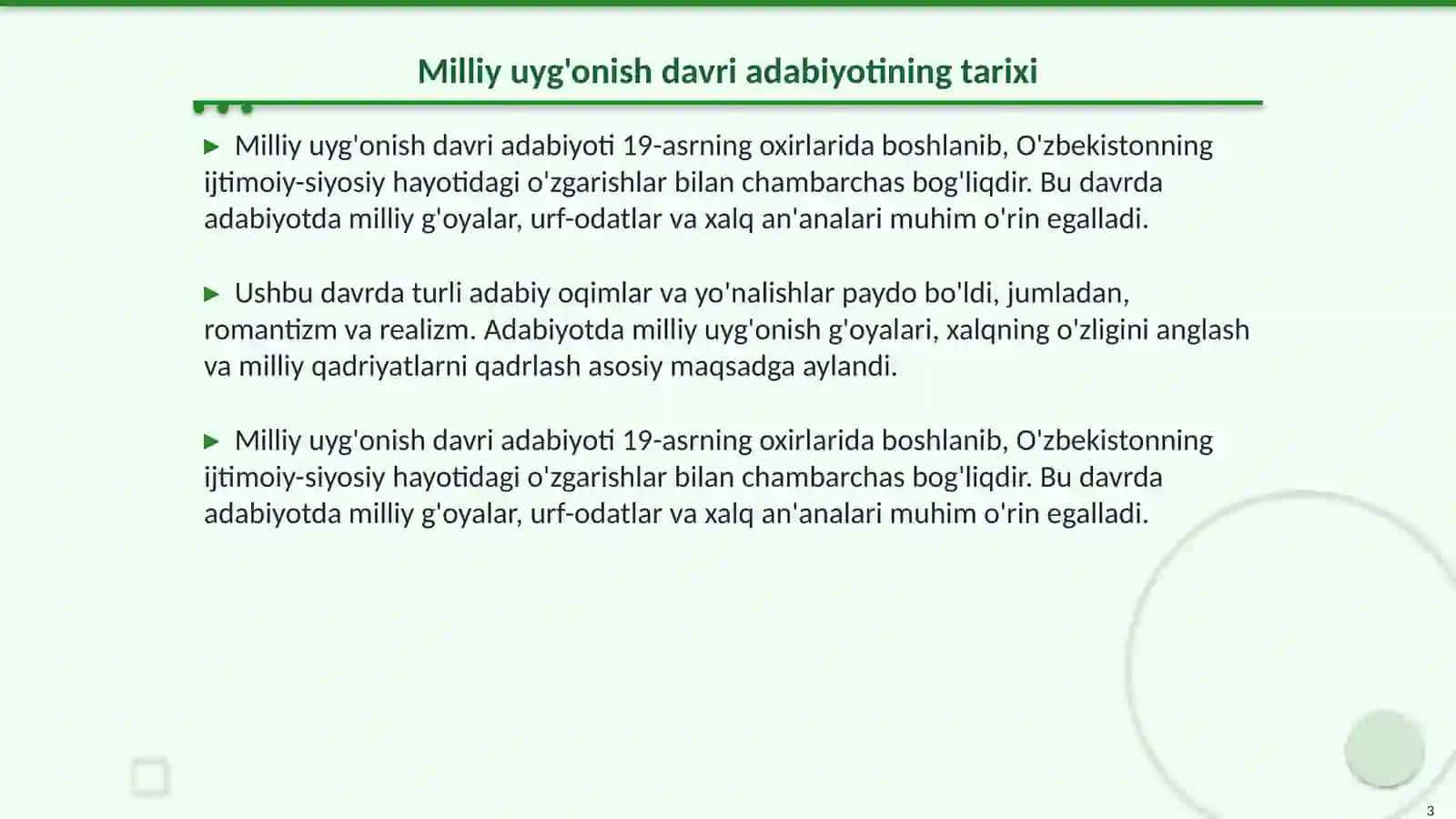 Milliy uyg'onish davri adabiyoti bosqichlari 3