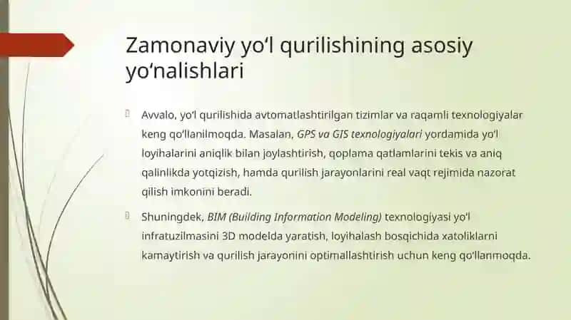 Zamonaviy yo'l qurilish texnologiyalari haqida referat tayyorlash. 3