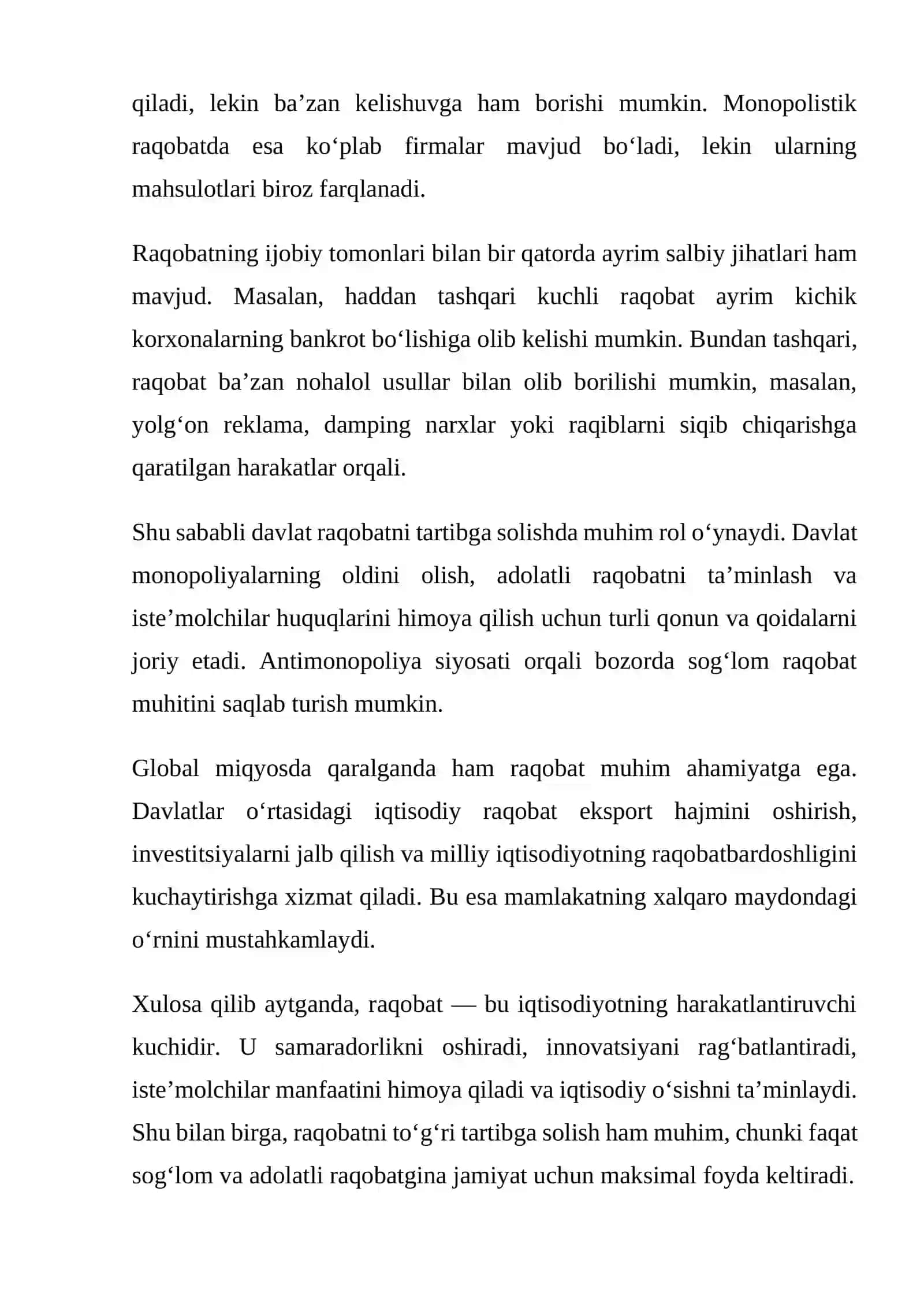 Raqobat tushunchasi va uning igtisodiyotdagi roli 3