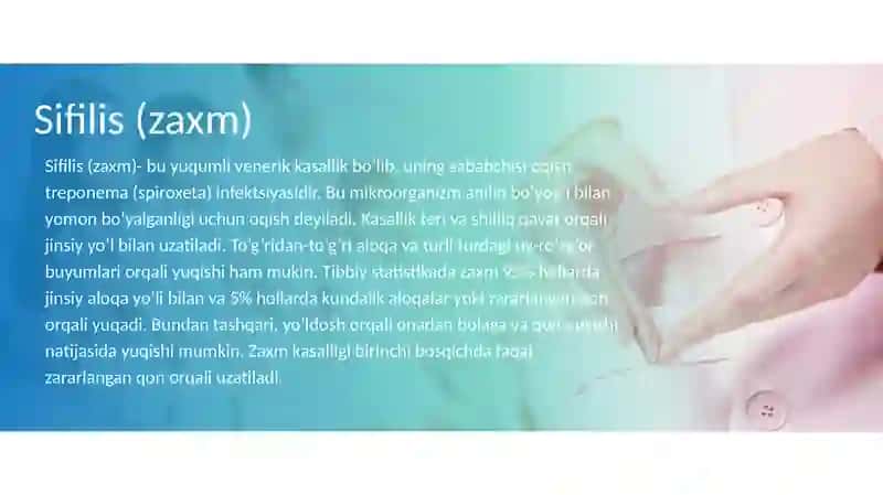 Sifilis (Zaxm)Ayollar jinsiy a’zolarining spesifik yallig'lanish kasalliklari. Zaxm 3