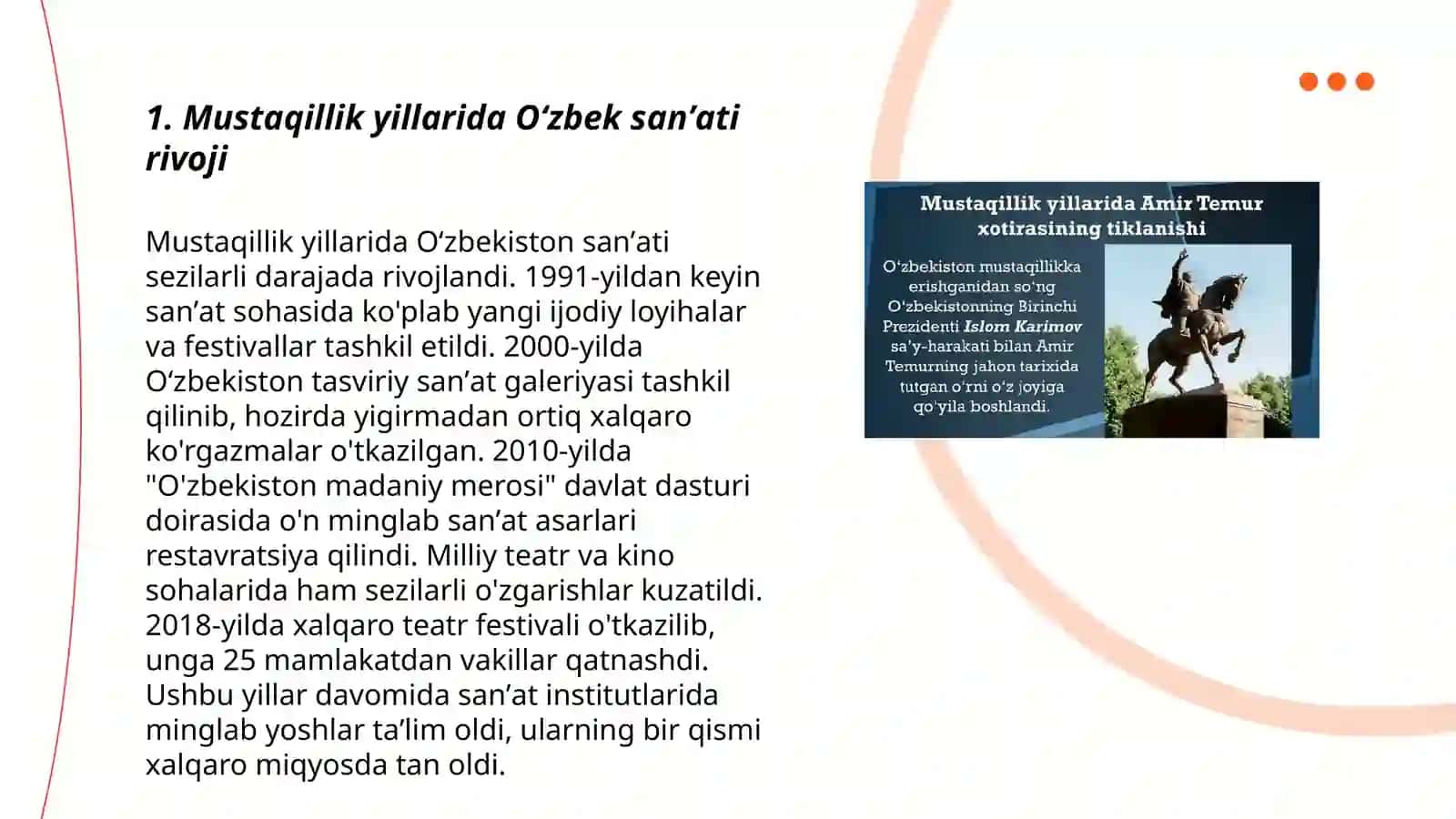 Mustaqillik yillarida Oʻzbekistondagi maʼnaviy va madaniy taraqqiyot 3
