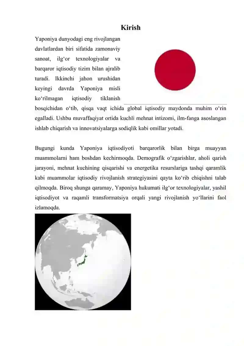Yaponiyaning iqtisodiy holati va davlatning rivojlanish istiqbollari 3