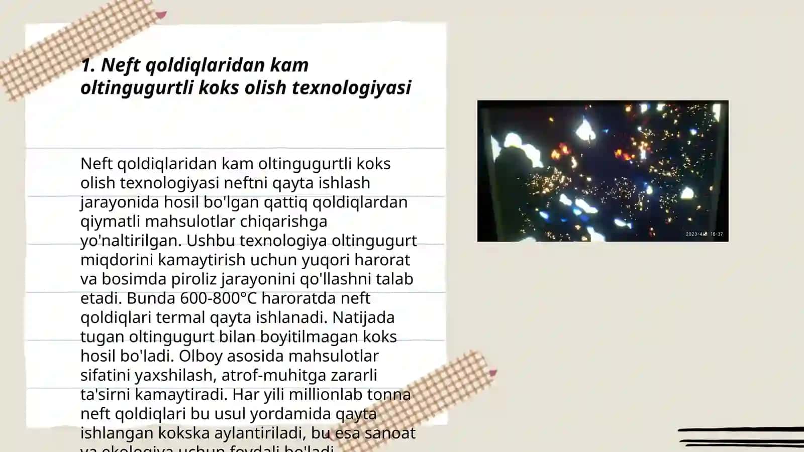 Neft qoldiqlaridan kam oltingugurtli koks olish texnologiyasi 3
