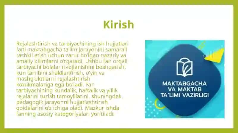 Rejalashtirish va tarbiyachining ish hujjatlari fanining asosiy kategoriyalari. 3