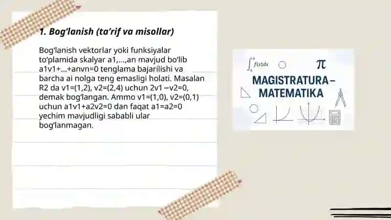 Bogʻlanishli va chiziqli bogʻlanishli toʻplamlar 3