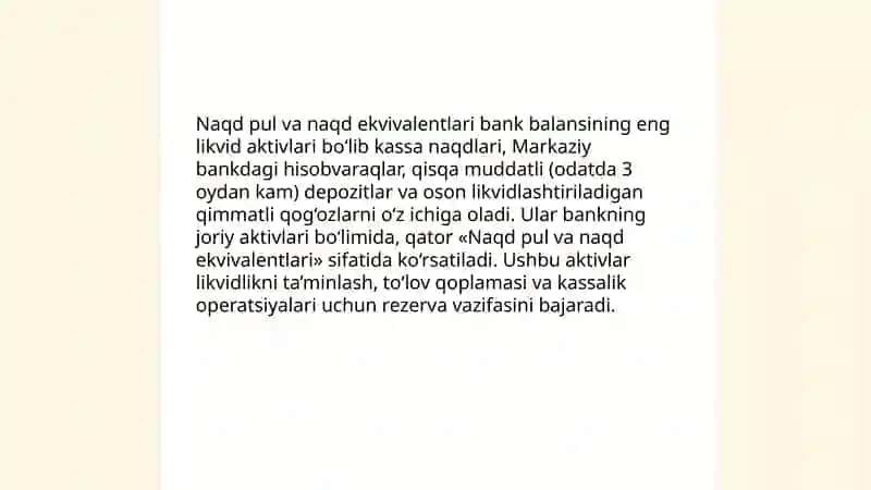 Bank aktivlari tarkibi va ularni balansda joylashishi 3