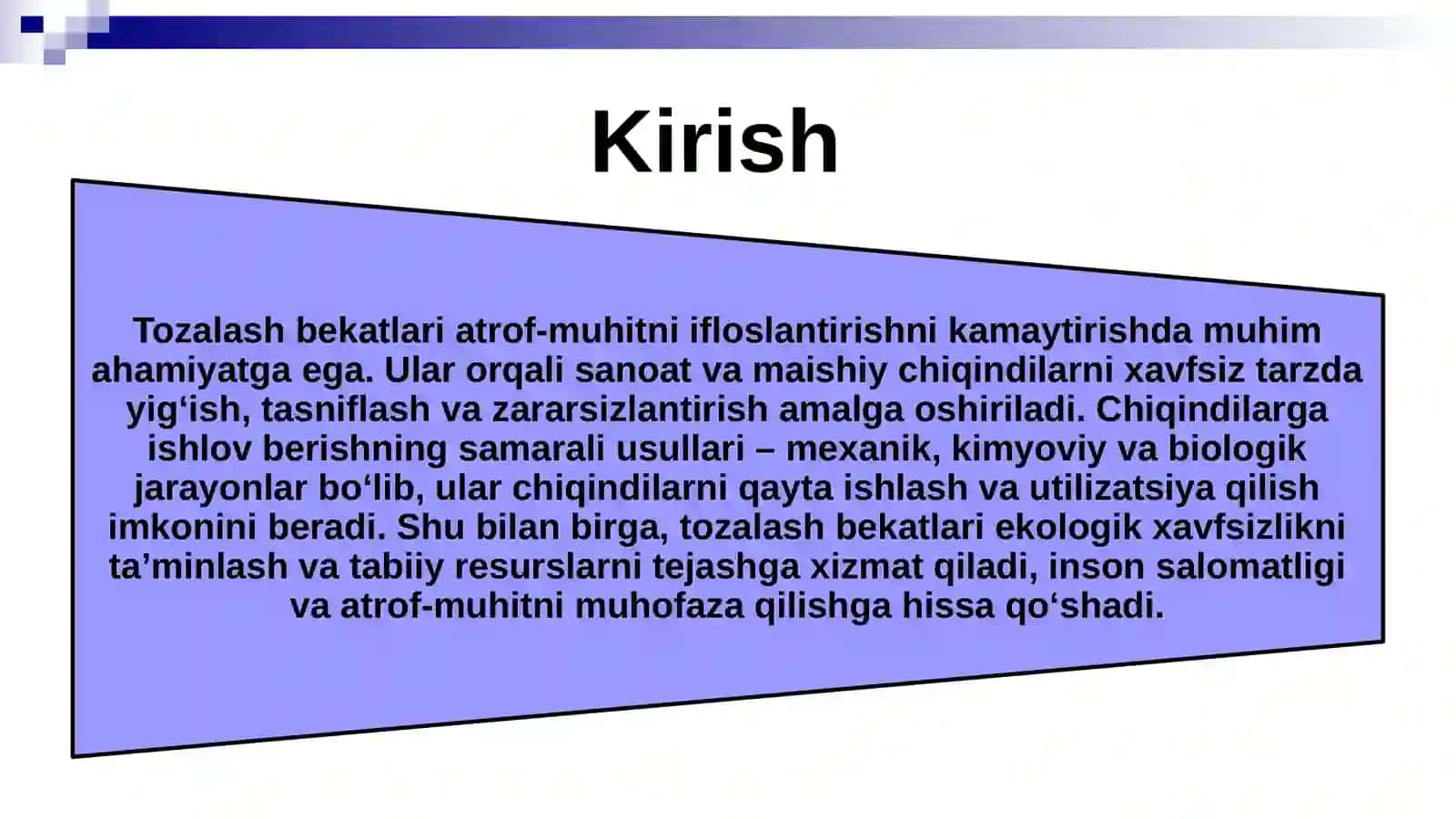 Tozalash bekatida ko‘zda tutilgan chiqindilarga ishlov berish usullari 3