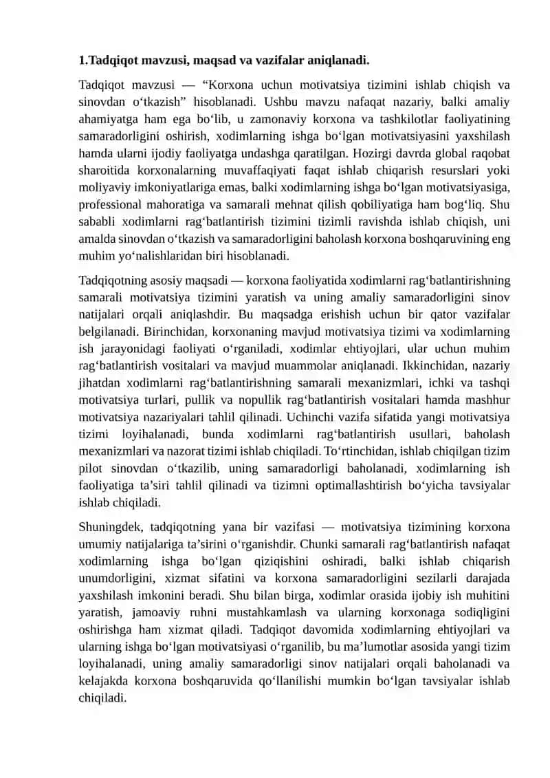MOTIVATSIYA TIZIMINI ISHLAB CHIQISH VA SINOVDAN O'TKAZISH 3