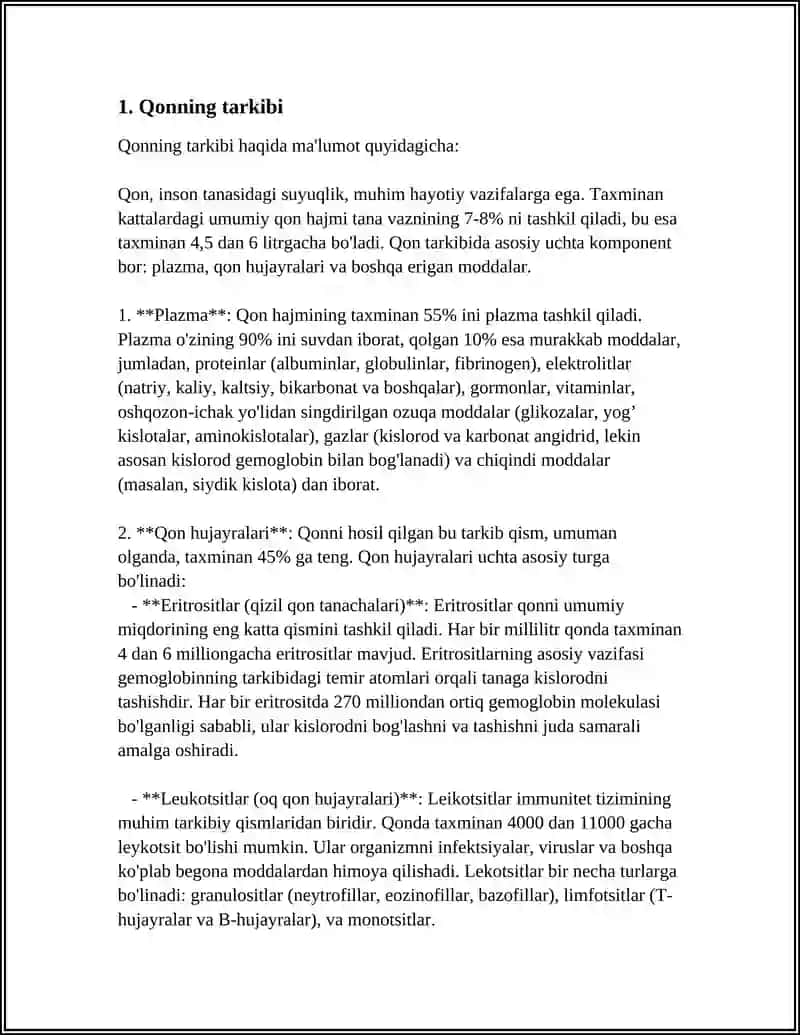 MUSTAQIL ISH Mavzu: QON FIZYALOGIYASI 3