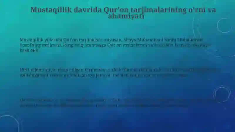 Mustaqillikyillarida Qur'onning o'zbek tiliga tarjima va tafsirlari 3