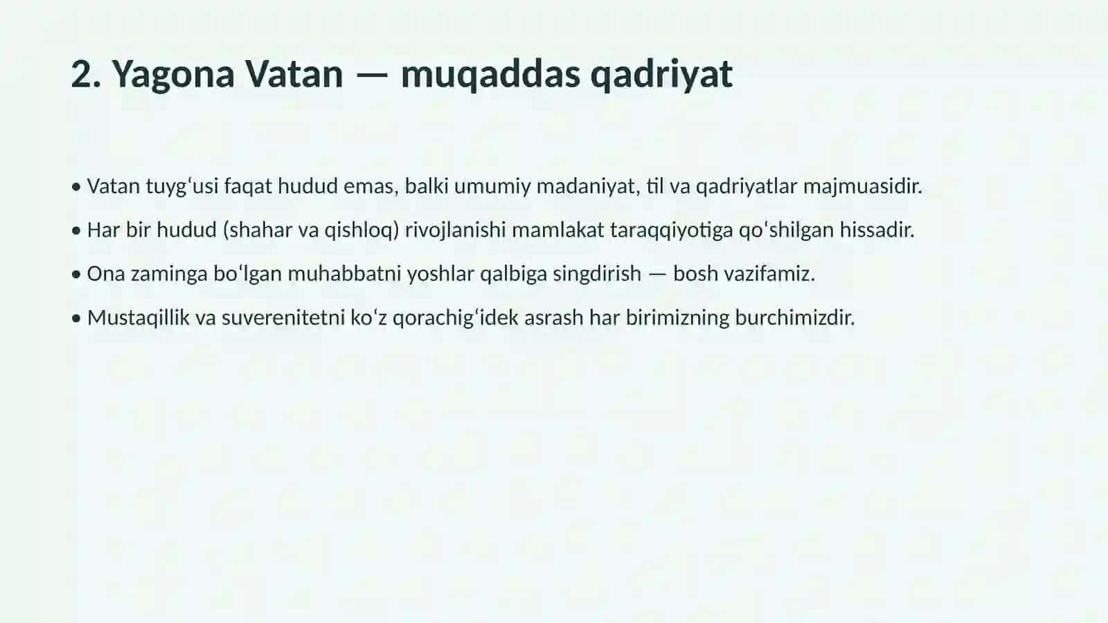 Yagona Vatan, yagona xalq boʻlib, yangi hayot va kelajak yaratamiz!” slayd 3