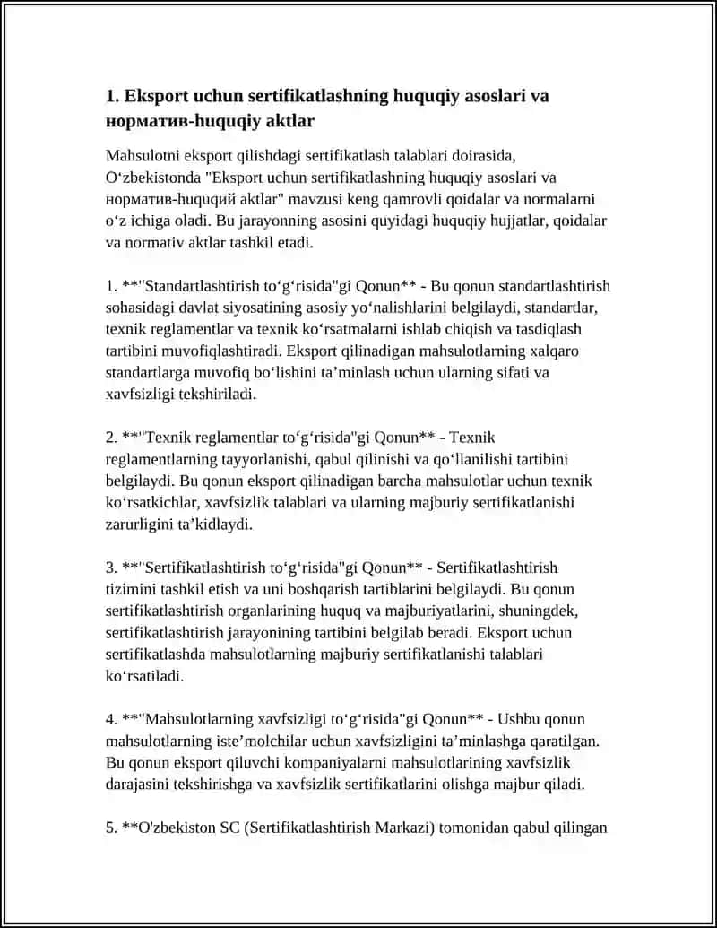 MAHSULOTNI EKSPORT QILISHDAGI SERTIFIKATLASH TALABLARI 3