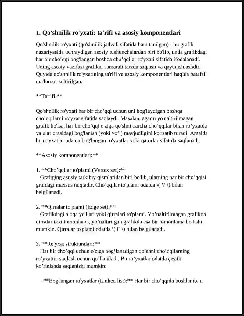 GRAFLARNI TASVIRLASH USULLARI QOSHNILIK ROYXATI VA YOYLAR ROYXATI 3