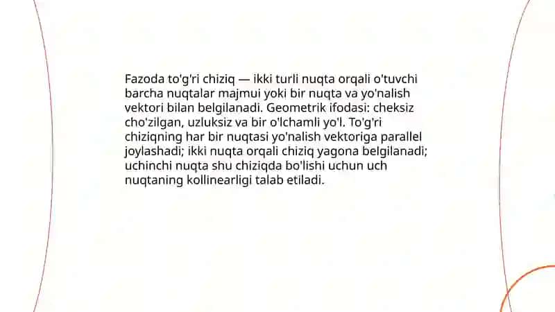 Fazoda to'g'ri chiziqning vektori, kanonik parametrik va umumiy tenglamalari 3