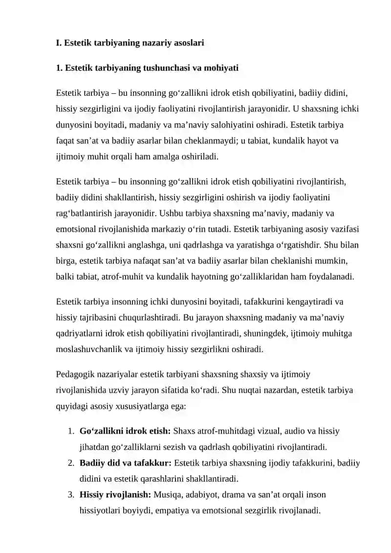 ESTETIK TARBIYANING TURLARI VA YO‘NALISHLARI 3