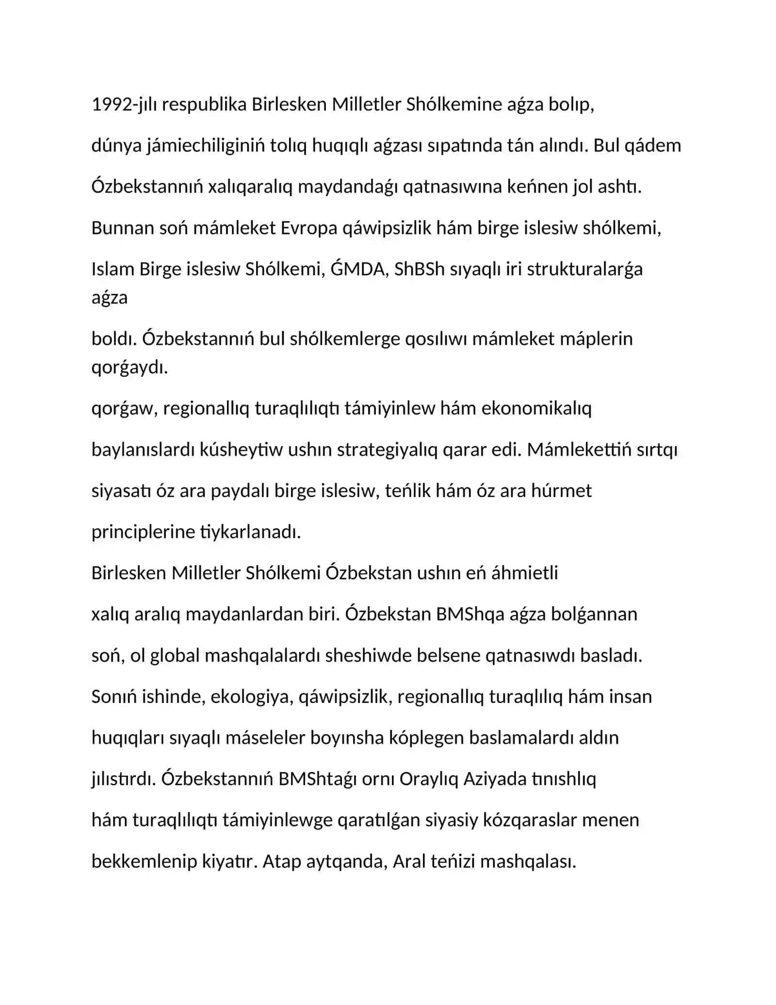 Ozbekstan xalq araliq sholkemler menen baylanisi referat 3