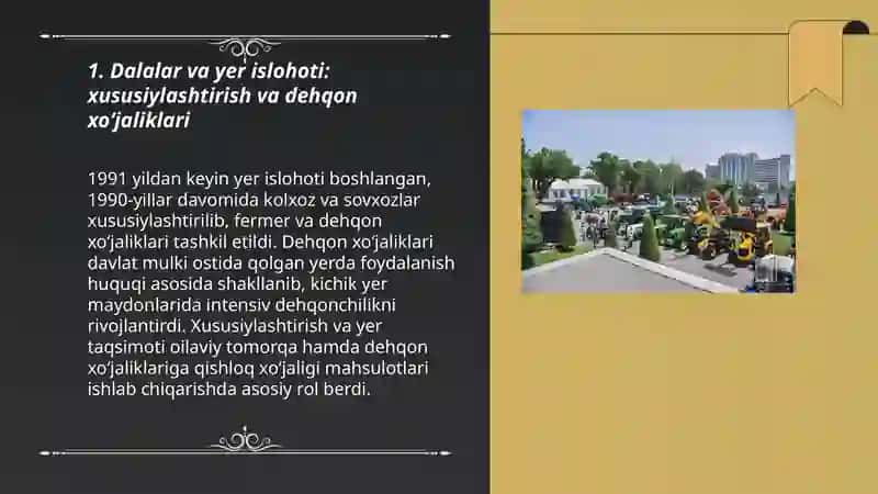 Mustaqillik yillarida qishloq xo'jaligi va sanoat sohasidagi o'zgarishlar 3