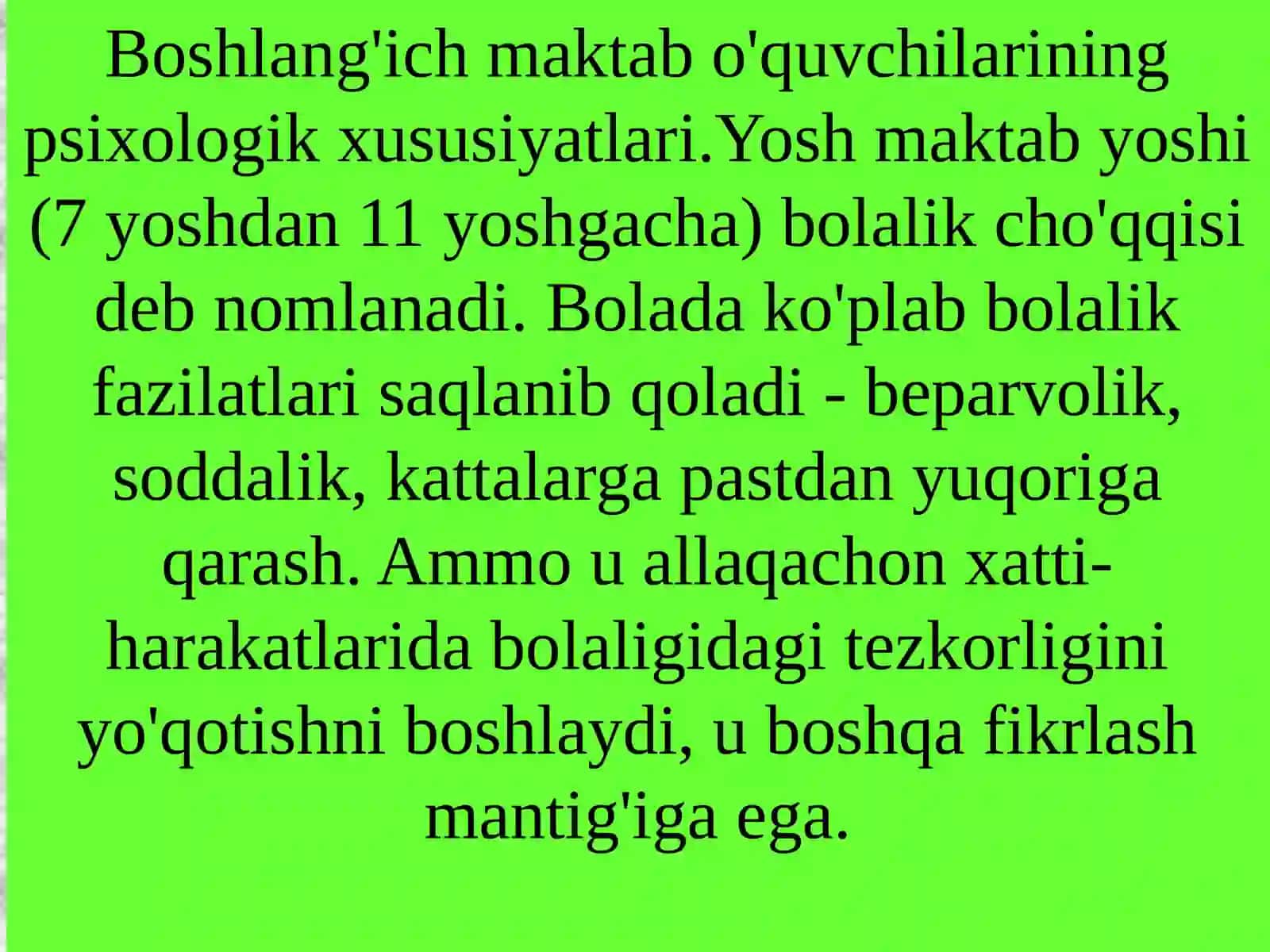 Kichik maktab yoshi davrida psixik rivojlanish xususiyatlari.Bolalikdavridagigipsixologikmuammolar 3