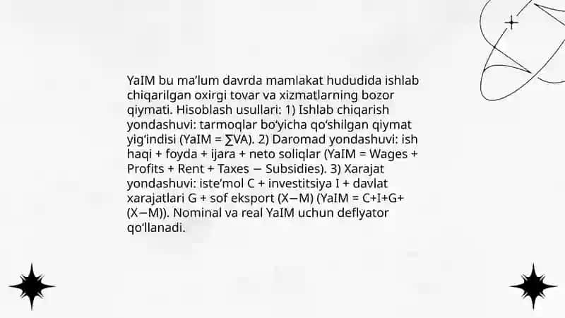 Oʻzbekiston Respublikasining yalpi ichki mahsulotining statistik koʻrsatkichlardagi ifodasi 3