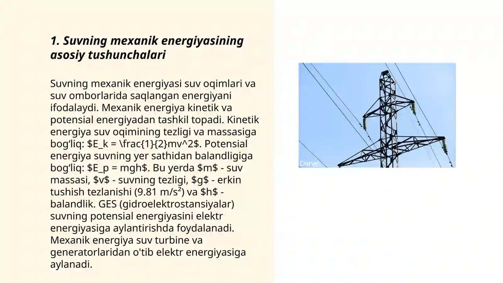 Suvning mexanik energiyasini elektr energiyasiga aylantirish 3