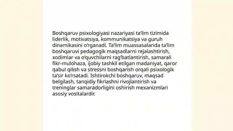 Boshqaruv psixologiyasi.Ta’lim oluvchilarga psixologik tasir kórsatish yóllari 3